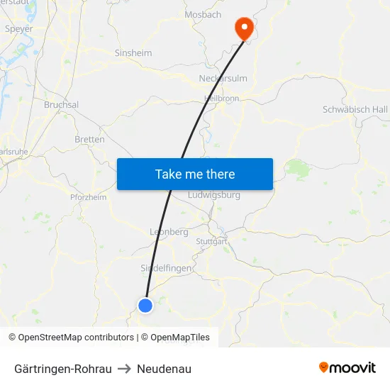 Gärtringen-Rohrau to Neudenau map