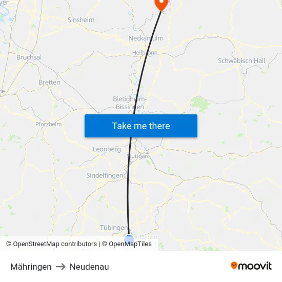 Mähringen to Neudenau map