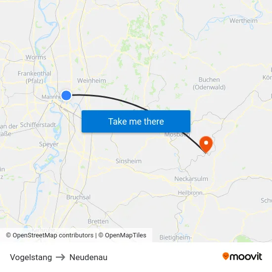Vogelstang to Neudenau map