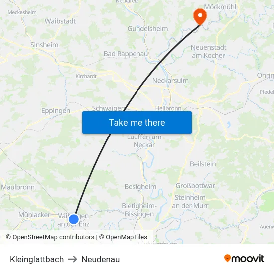 Kleinglattbach to Neudenau map