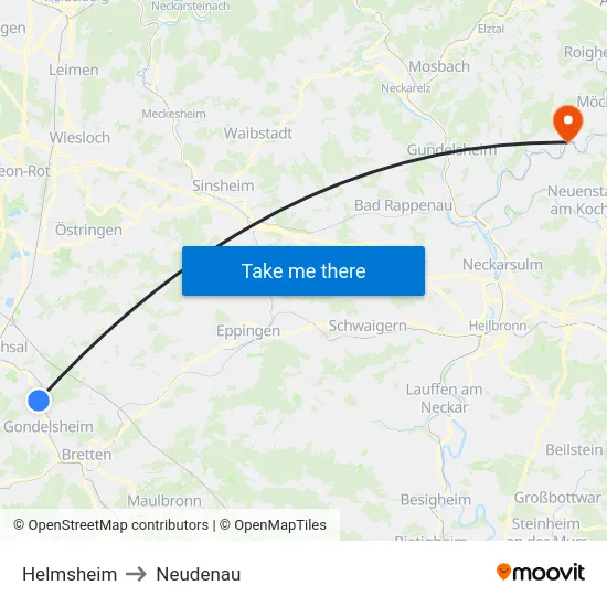 Helmsheim to Neudenau map