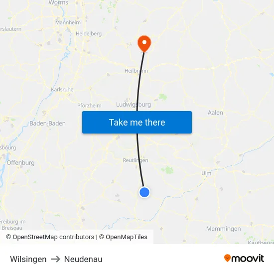Wilsingen to Neudenau map