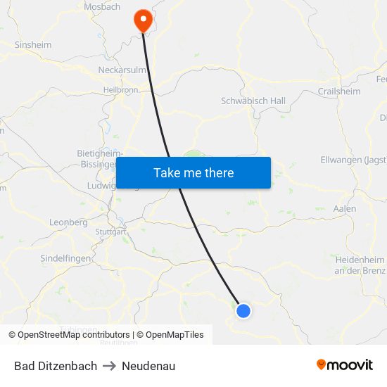 Bad Ditzenbach to Neudenau map