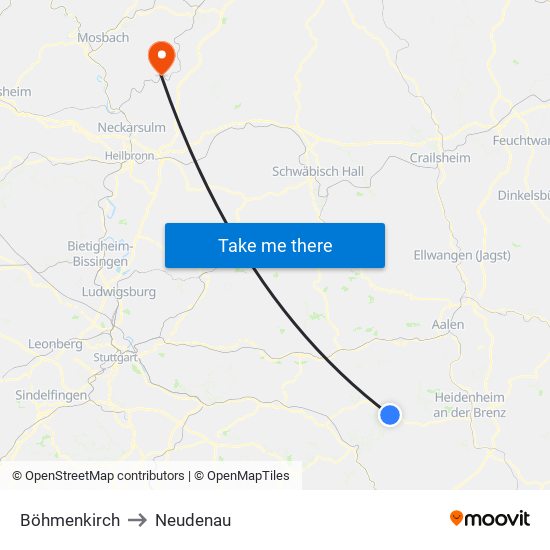 Böhmenkirch to Neudenau map