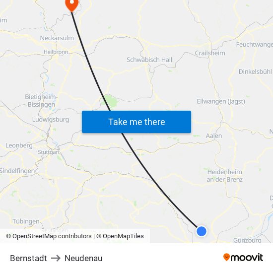 Bernstadt to Neudenau map