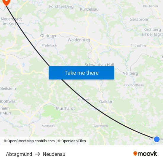 Abtsgmünd to Neudenau map