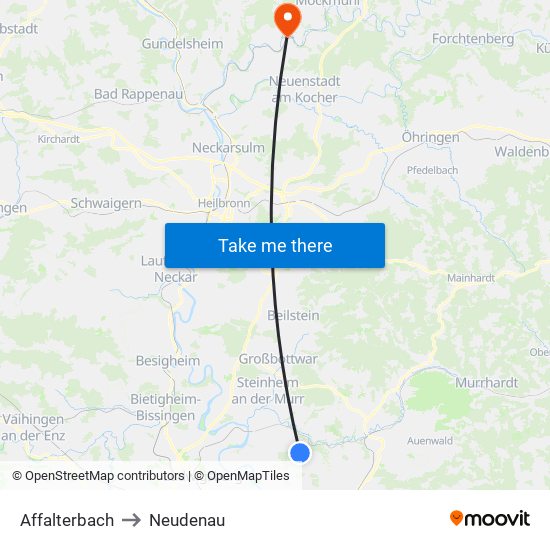 Affalterbach to Neudenau map