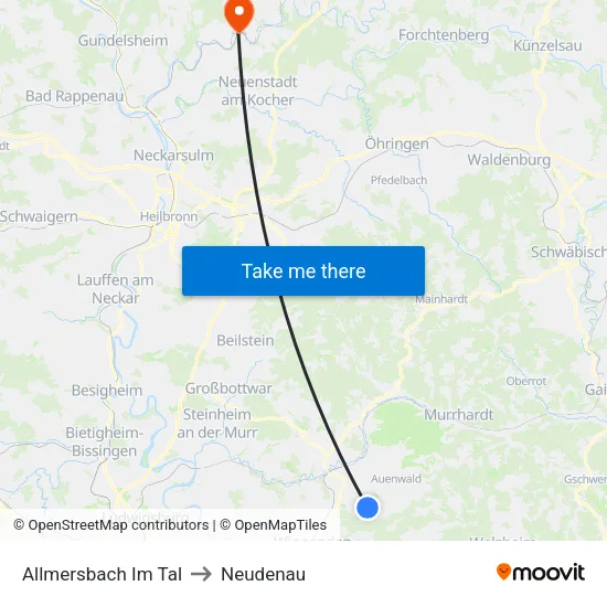 Allmersbach Im Tal to Neudenau map
