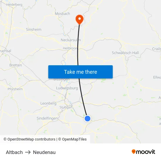 Altbach to Neudenau map