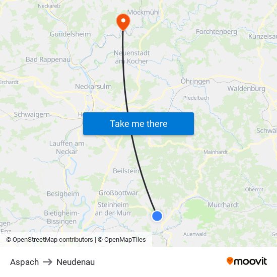 Aspach to Neudenau map
