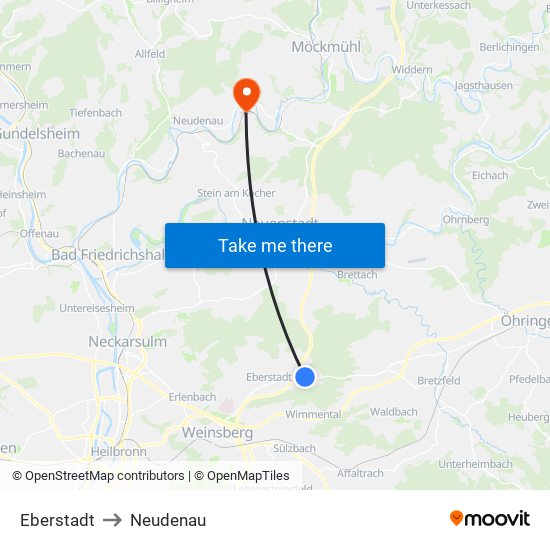 Eberstadt to Neudenau map