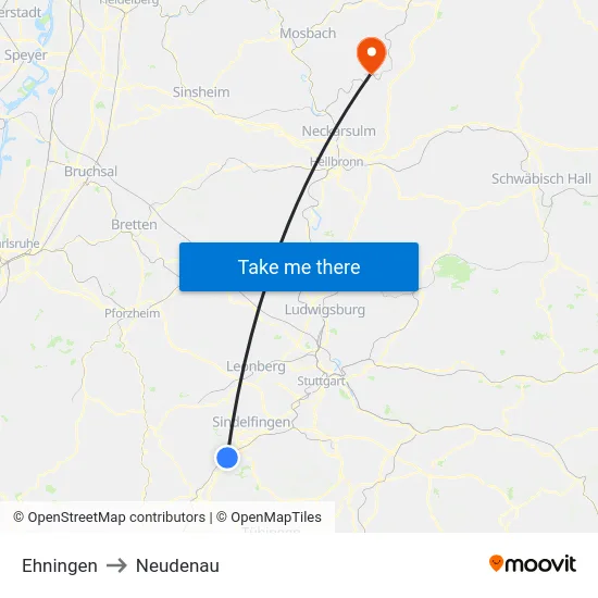 Ehningen to Neudenau map