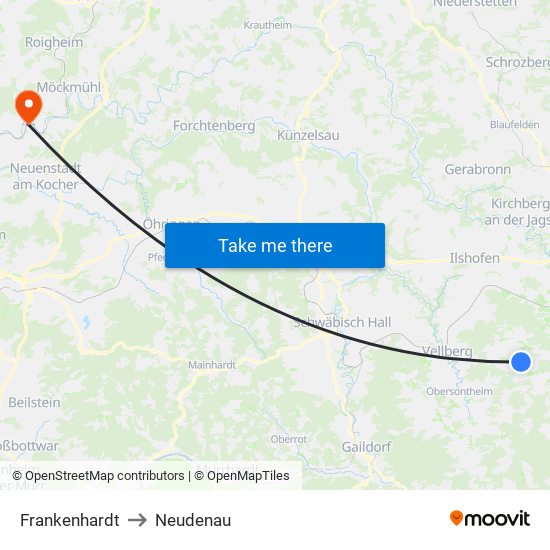 Frankenhardt to Neudenau map