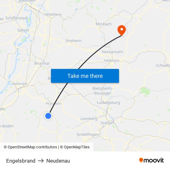 Engelsbrand to Neudenau map