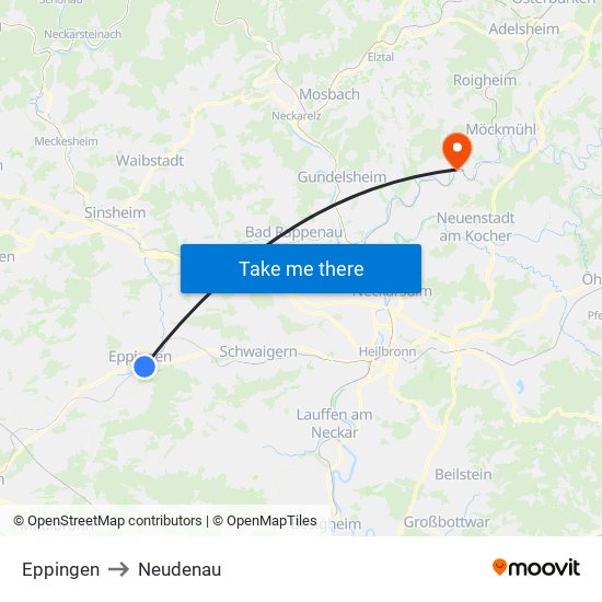 Eppingen to Neudenau map