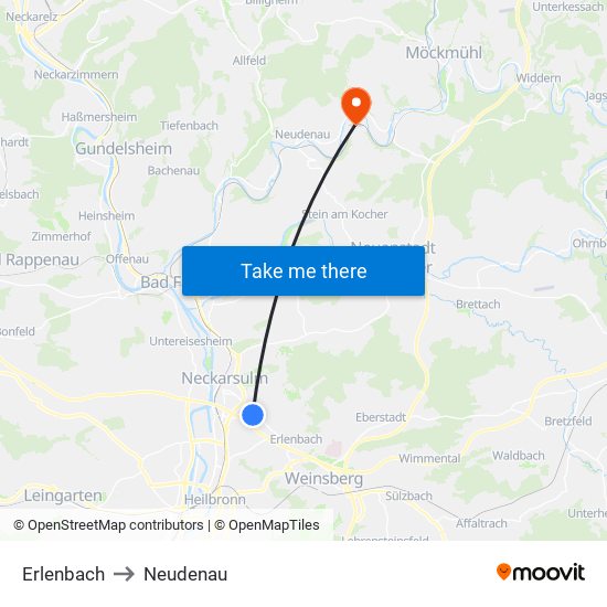 Erlenbach to Neudenau map