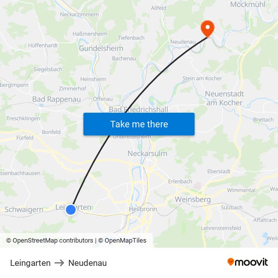 Leingarten to Neudenau map