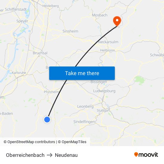 Oberreichenbach to Neudenau map