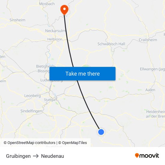 Gruibingen to Neudenau map