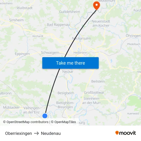Oberriexingen to Neudenau map