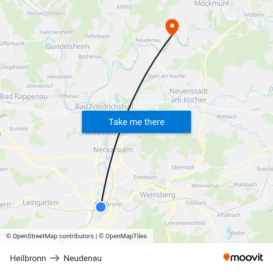 Heilbronn to Neudenau map