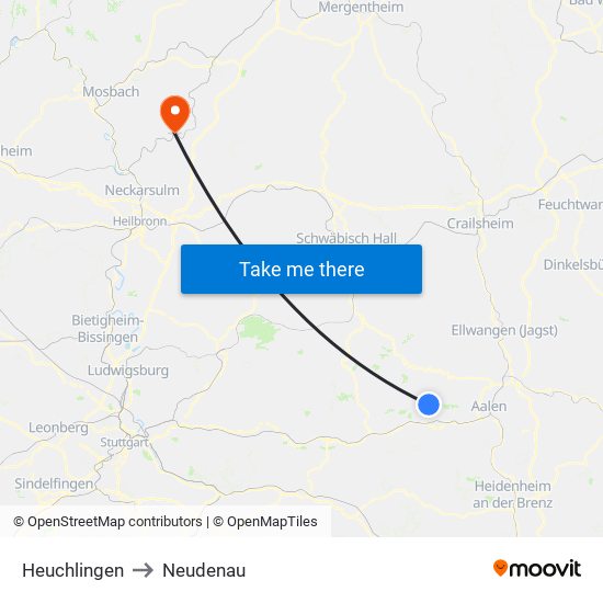 Heuchlingen to Neudenau map