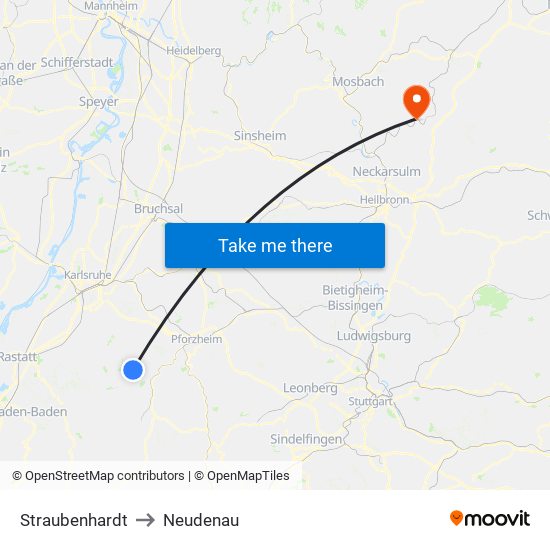 Straubenhardt to Neudenau map