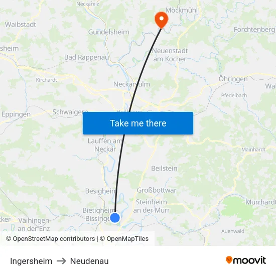 Ingersheim to Neudenau map