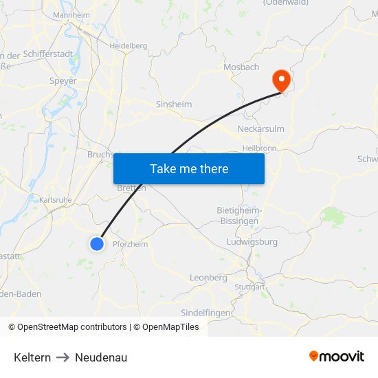 Keltern to Neudenau map