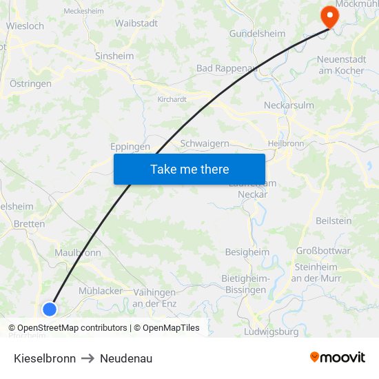 Kieselbronn to Neudenau map