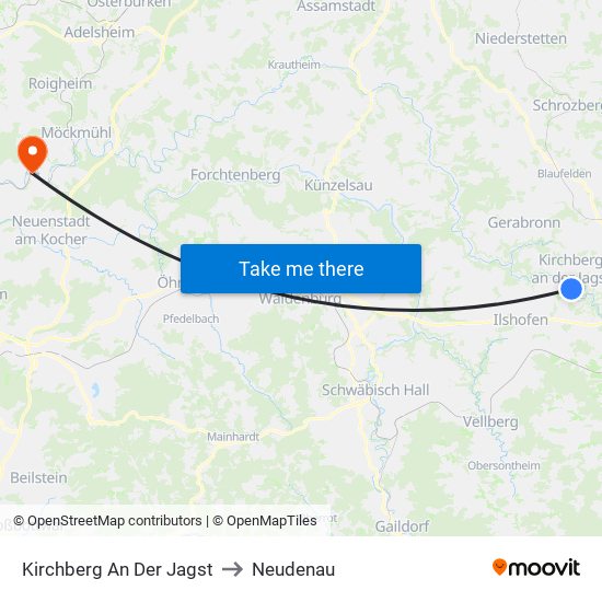 Kirchberg An Der Jagst to Neudenau map