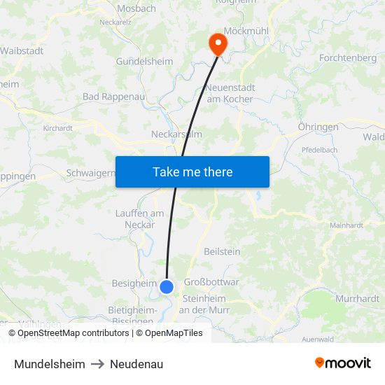 Mundelsheim to Neudenau map