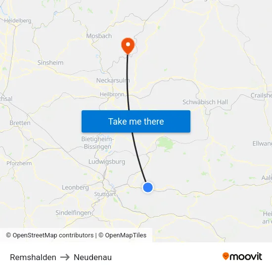 Remshalden to Neudenau map