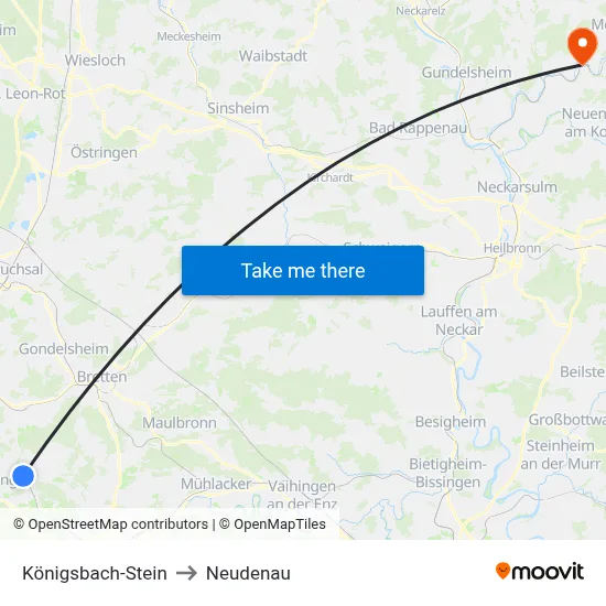 Königsbach-Stein to Neudenau map