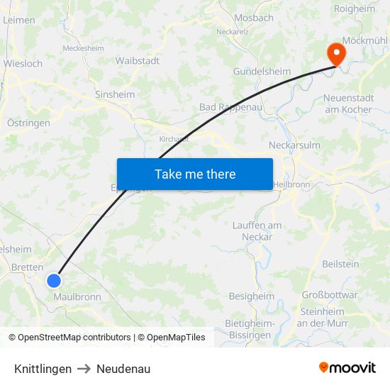 Knittlingen to Neudenau map