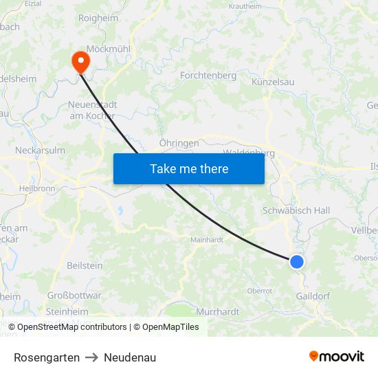 Rosengarten to Neudenau map