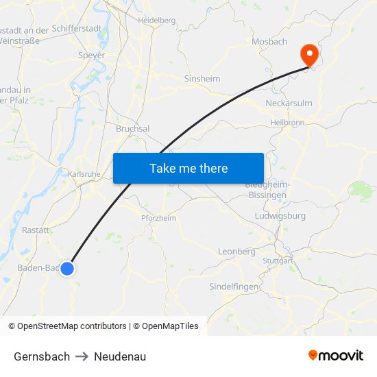 Gernsbach to Neudenau map