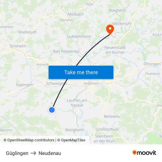 Güglingen to Neudenau map