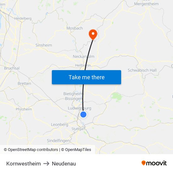 Kornwestheim to Neudenau map
