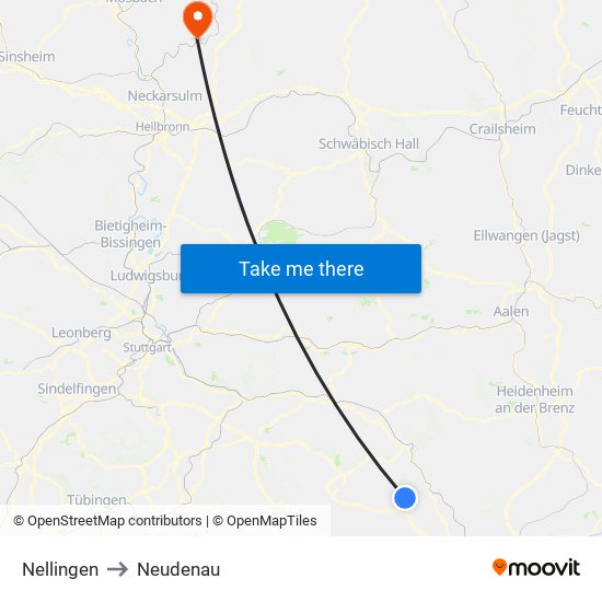 Nellingen to Neudenau map