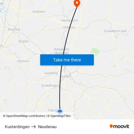 Kusterdingen to Neudenau map