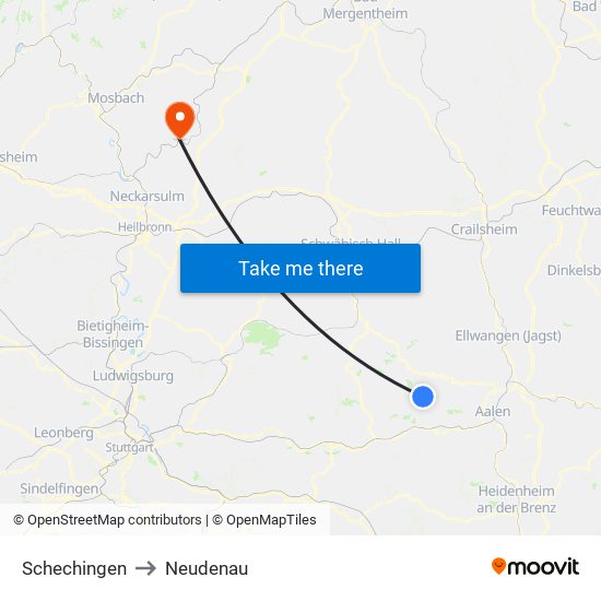 Schechingen to Neudenau map