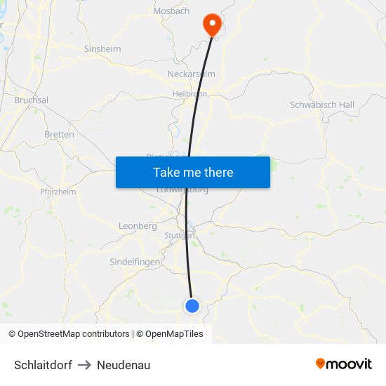 Schlaitdorf to Neudenau map