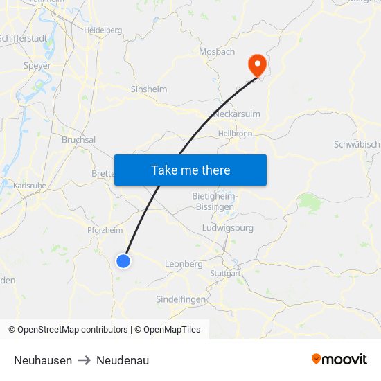 Neuhausen to Neudenau map