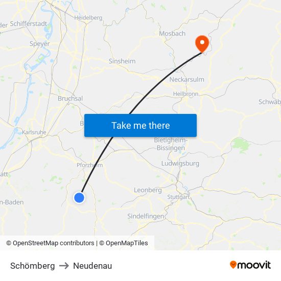 Schömberg to Neudenau map