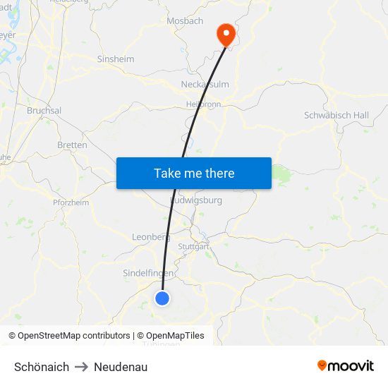 Schönaich to Neudenau map