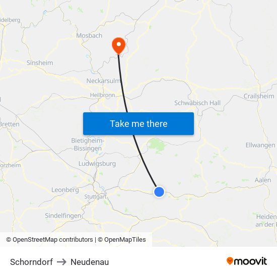 Schorndorf to Neudenau map
