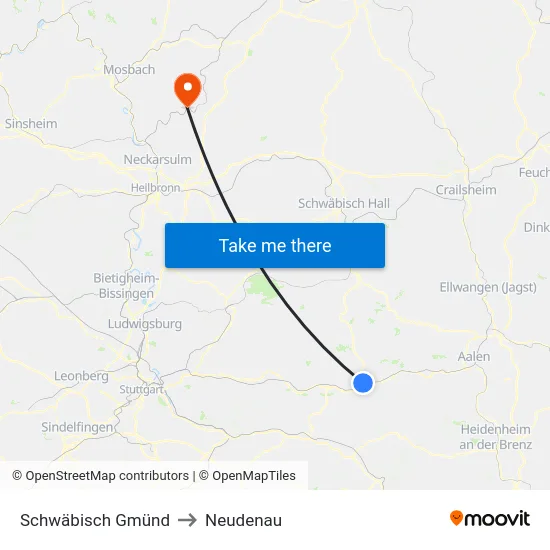 Schwäbisch Gmünd to Neudenau map
