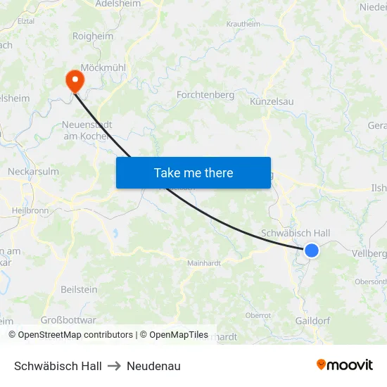 Schwäbisch Hall to Neudenau map