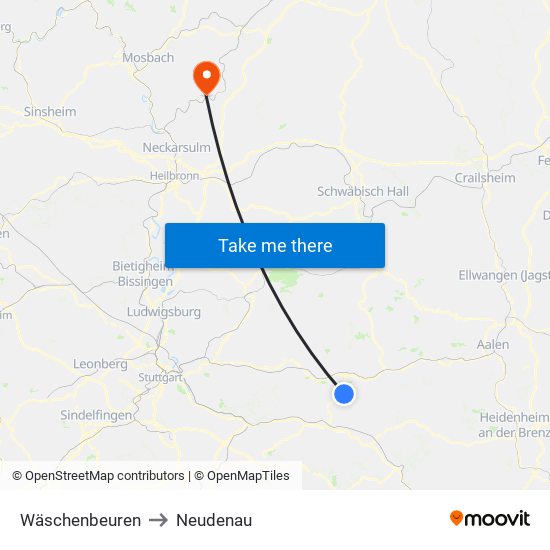 Wäschenbeuren to Neudenau map